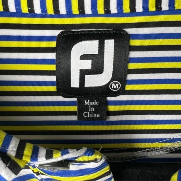 FootJoy Golf Performance Men's Striped Polo Shirt - Black and Yellow - Picture 3 of 10